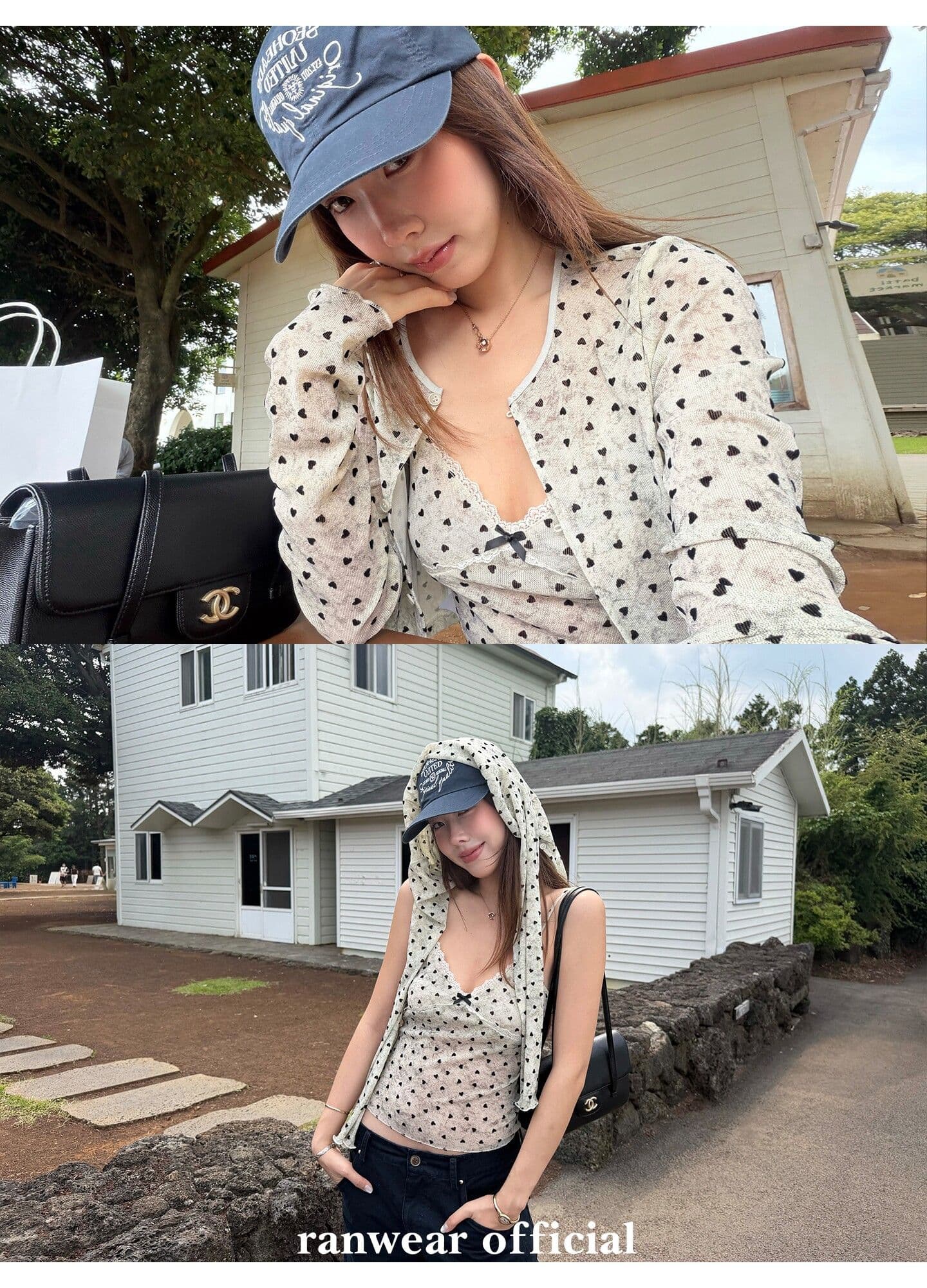 원본 원단 하트 도트 무늬 긴팔 순수한 욕망 홀치기 염색 프린트 식물 플러시 레이스 슬립 반팔 자외선 차단 오픈 가디건 상세 이미지 10