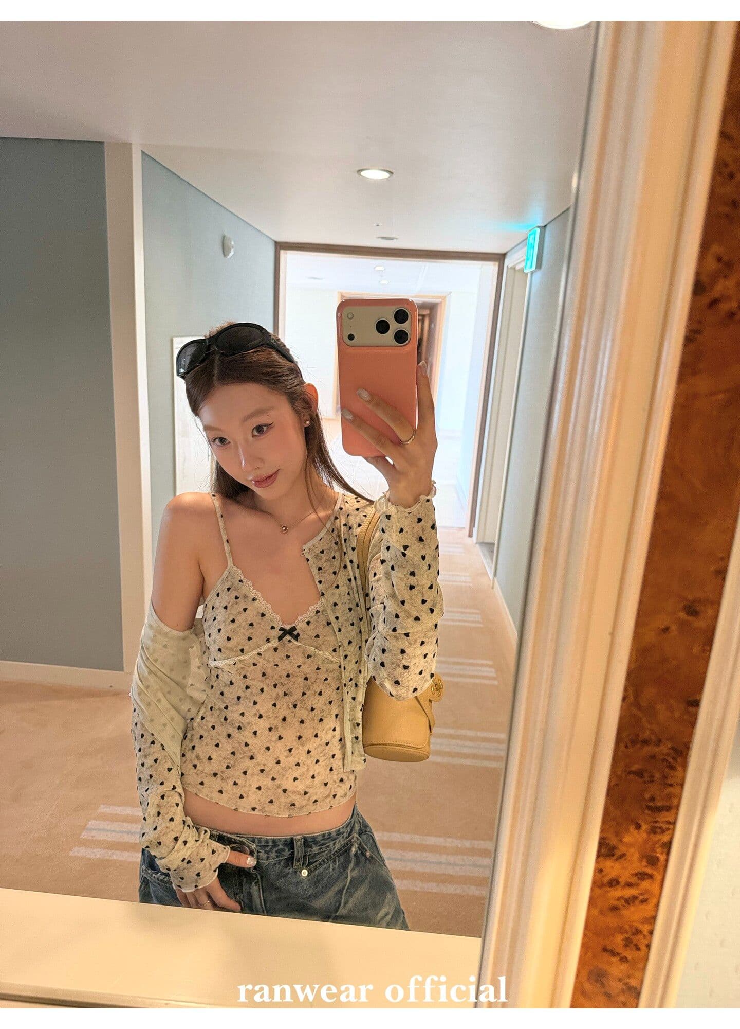 원본 원단 하트 도트 무늬 긴팔 순수한 욕망 홀치기 염색 프린트 식물 플러시 레이스 슬립 반팔 자외선 차단 오픈 가디건 상세 이미지 11