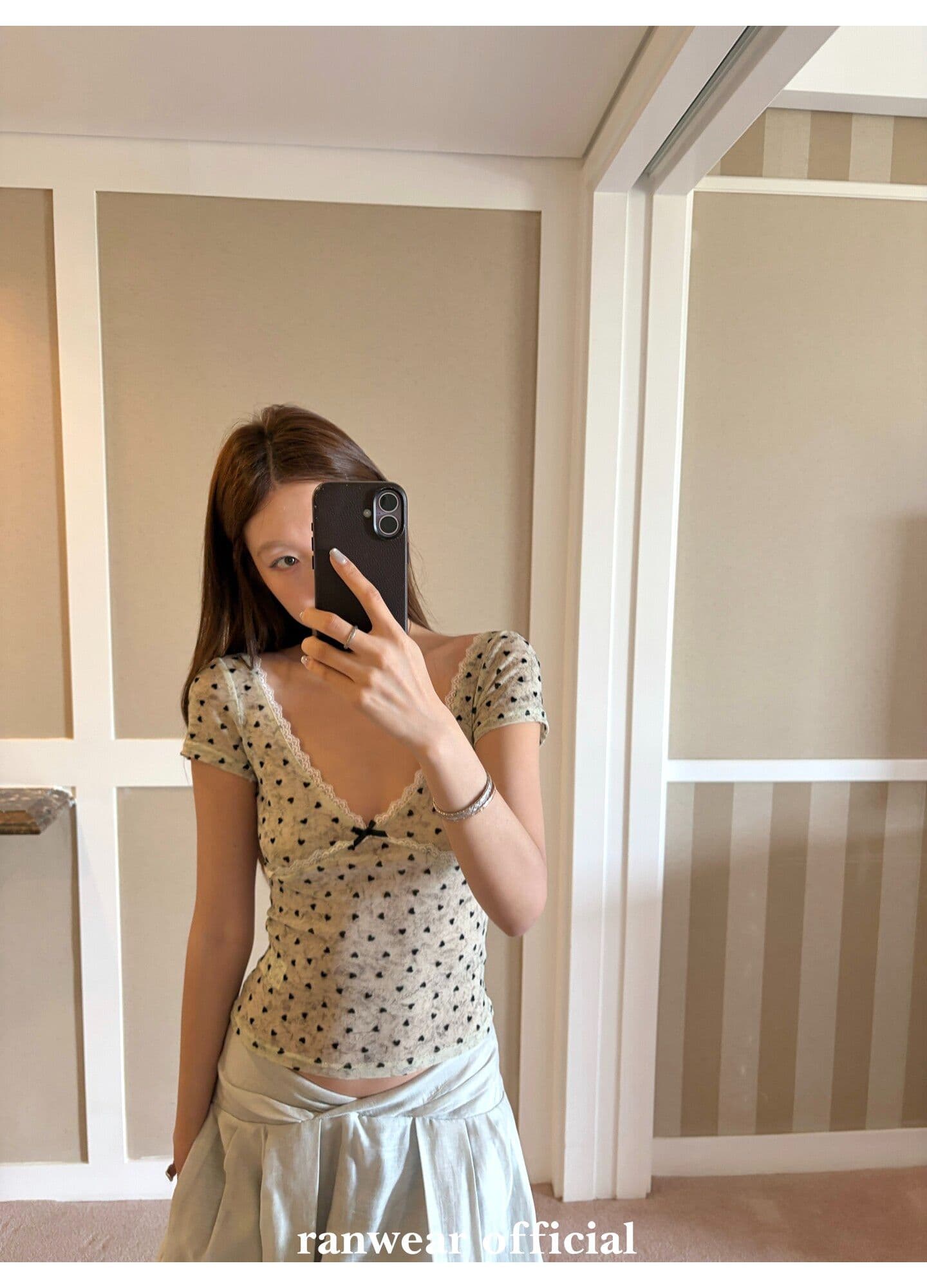 원본 원단 하트 도트 무늬 긴팔 순수한 욕망 홀치기 염색 프린트 식물 플러시 레이스 슬립 반팔 자외선 차단 오픈 가디건 상세 이미지 21