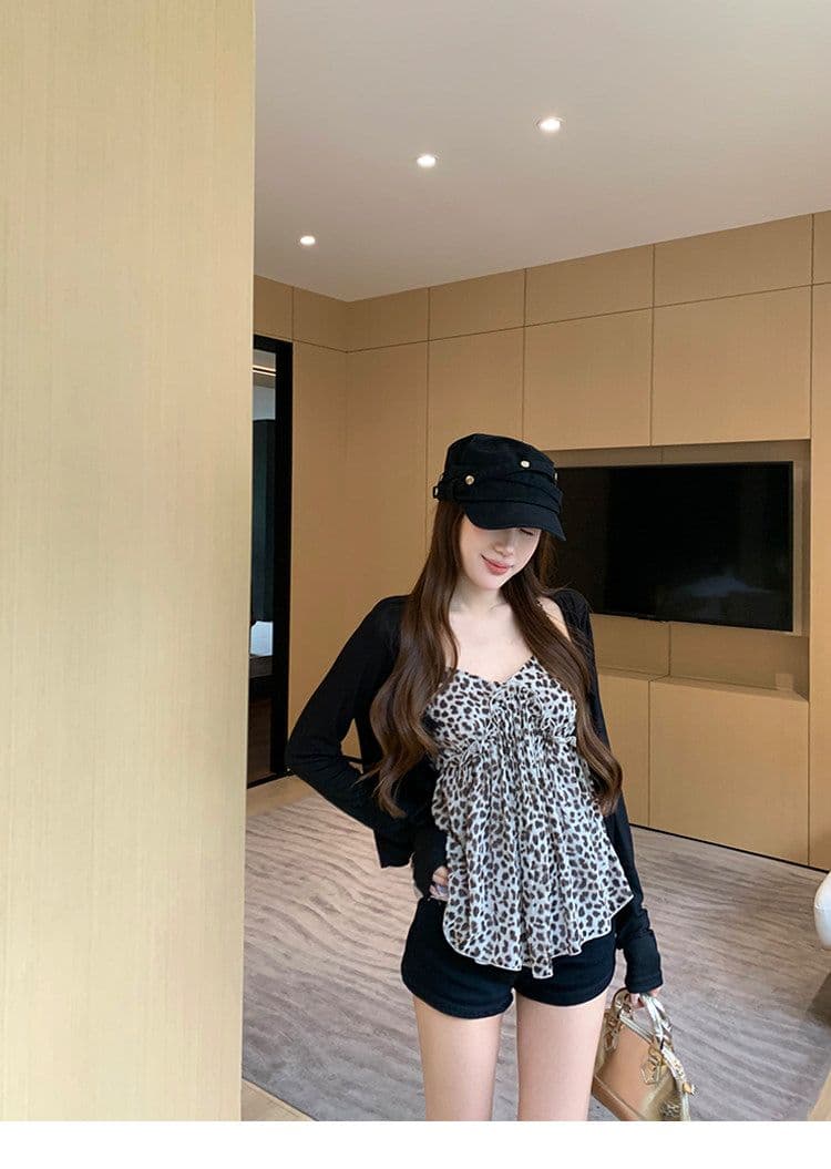 사람들 면 쉬폰 레오파드 무늬 V넥 캐미솔 인사이드 가져 가라. 외출용 이른 가을 핫걸 착용 가져 가라. 민소매 맨위 상세 이미지 16