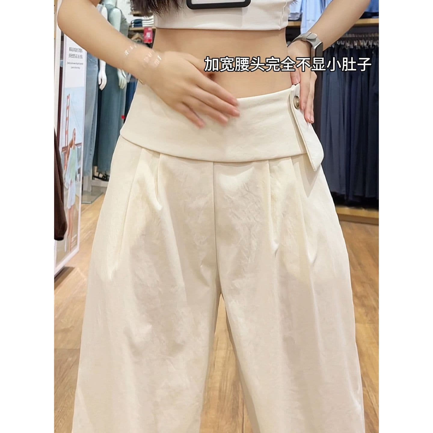 불규칙 방귀 커튼 와이드 레깅스 바지 여름 페이크 레이어드 하이웨이스트 캐주얼 바지 루즈핏 슬림해 보이는 스트레이트 도루 센스 긴 바지 이미지 3