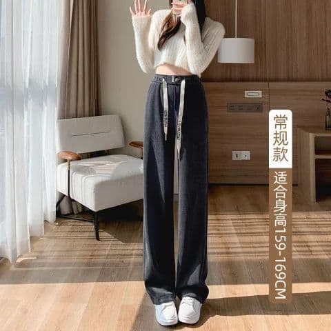 향기로운 芋 보라색 와이드 레깅스 바지 봄 가을 2026 새로운 하이웨이스트 도루 센스 보라색 한국 스타일 캐주얼 좁은 에디션 스트레이트 바닥 청소 바지 이미지 3