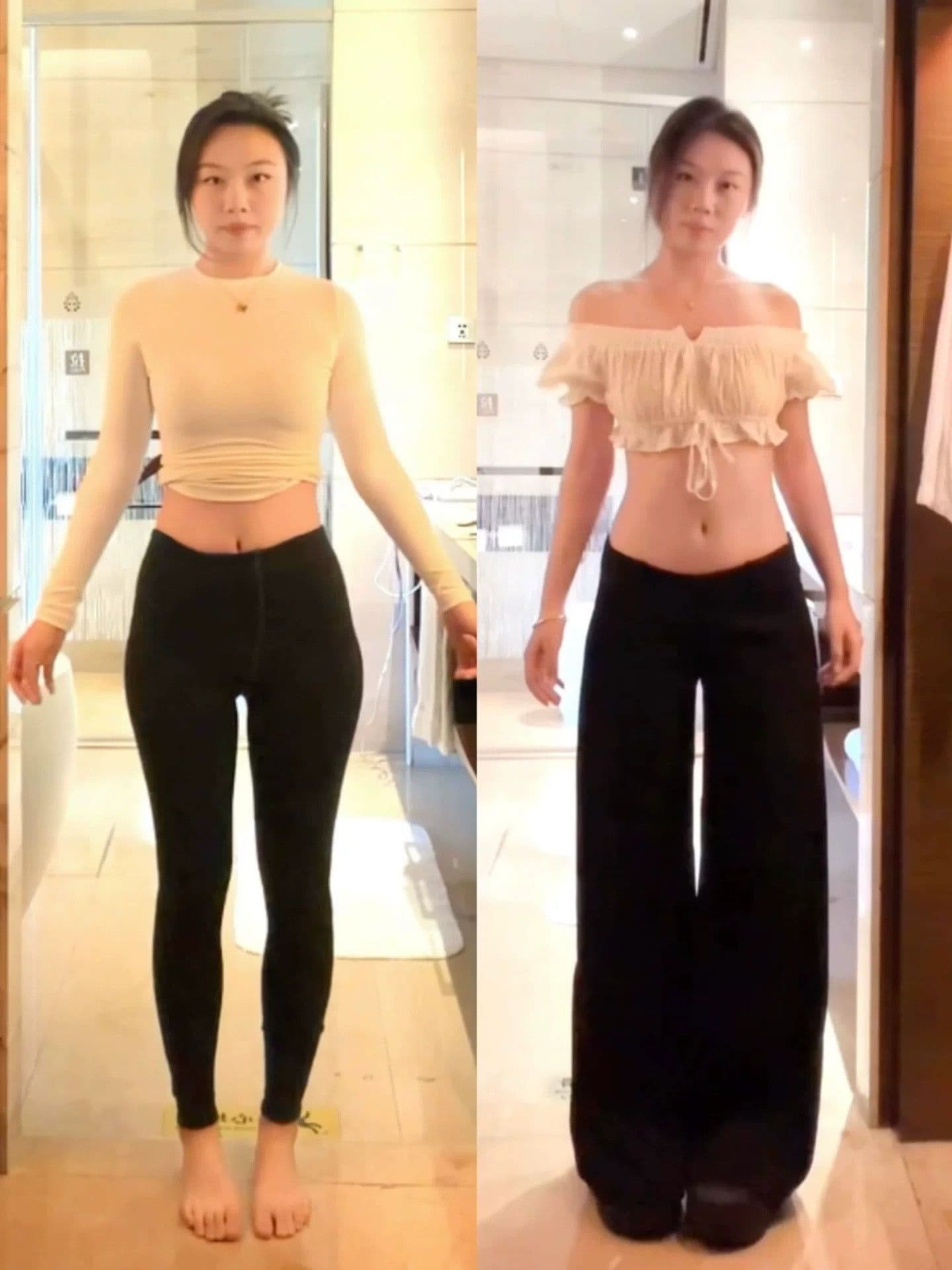 배 싱센 바지 정장 에디션 슬림해 보이는 디스플레이 다리 길이 표지 넓적 다리 일상 기초 다용도 로우 웨이스트 넓은 다리 부츠컷 바지 이미지 2