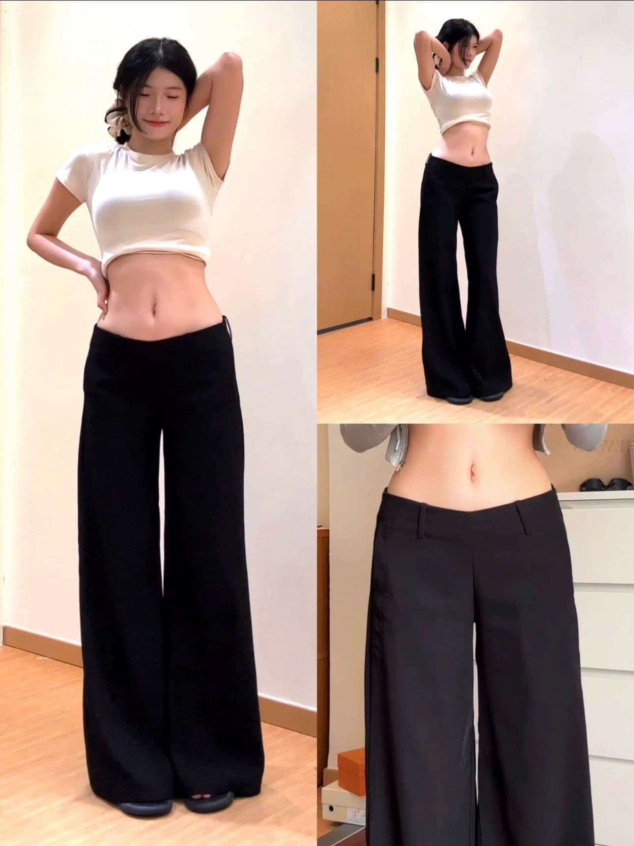 배 싱센 바지 정장 에디션 슬림해 보이는 디스플레이 다리 길이 표지 넓적 다리 일상 기초 다용도 로우 웨이스트 넓은 다리 부츠컷 바지 상세 이미지 10