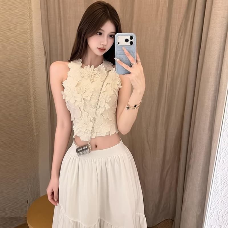 cchen 첸 첸 순수한 흰색 사랑 무거운 작업 자카드 민소매 맨위 라운드 넥 조끼 롱 코트 케이크 반 스커트 세트 상세 이미지 3