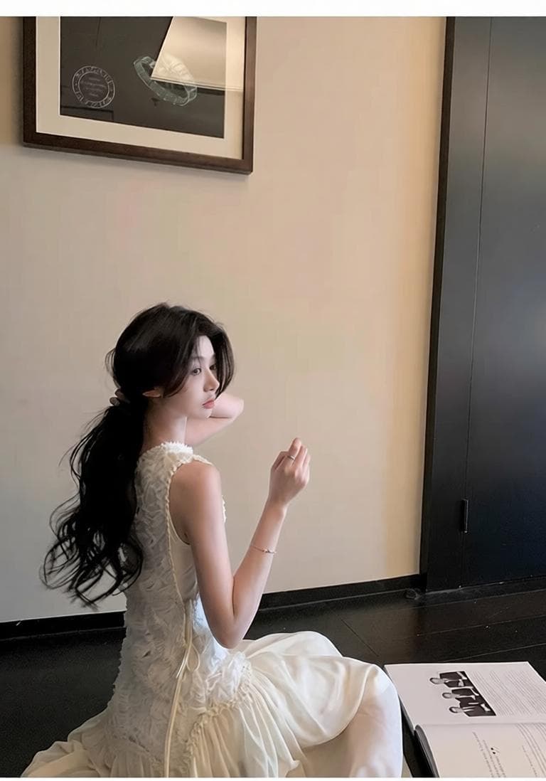 1개 다곤 1z1zgun 달빛 화이트 장미 디자인 센스 요정 가스 펄럭 이는 무거운 작업 짜임 드레스 투피스 세트 치마 상세 이미지 14
