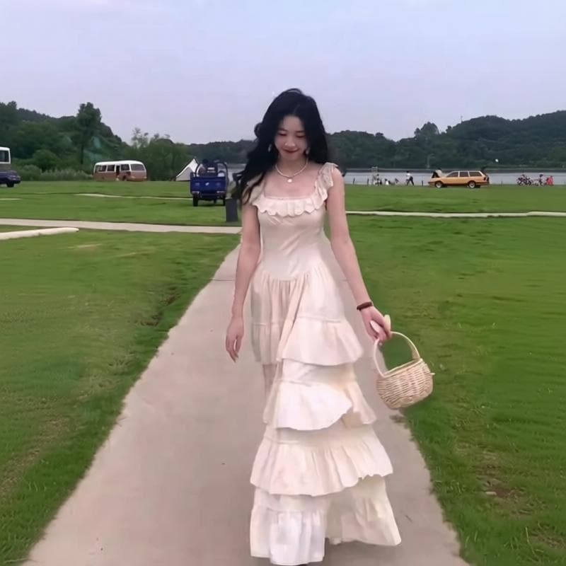 달콤함 슬립 여성 드레스 여름 고급 센스 부드러운 바람 첫사랑 공주 케이크 드레스 허리 수축 퍼프 길다 치마 상세 이미지 5