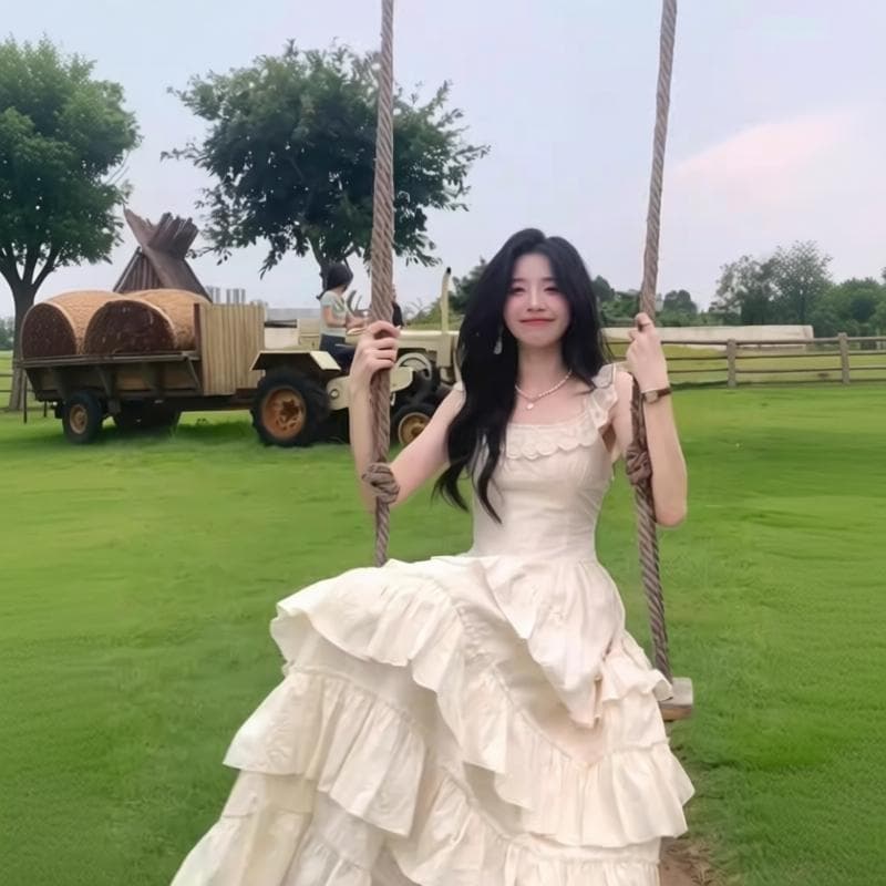 달콤함 슬립 여성 드레스 여름 고급 센스 부드러운 바람 첫사랑 공주 케이크 드레스 허리 수축 퍼프 길다 치마 상세 이미지 8