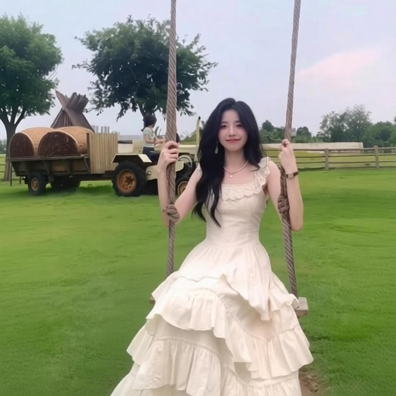 달콤함 슬립 여성 드레스 여름 고급 센스 부드러운 바람 첫사랑 공주 케이크 드레스 허리 수축 퍼프 길다 치마 이미지 4
