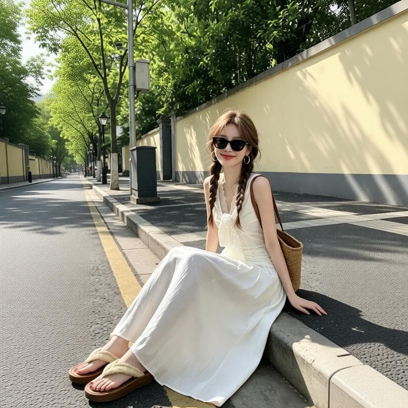 부드러운 바람 화이트 여성 드레스 2026 여름 새로운 프랑스식 길다 치마 자이언트 잘 생긴 봄 여름 작은 키 허리 수축 이미지 4