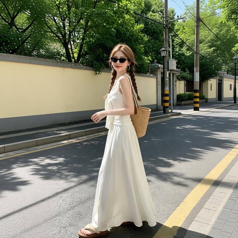 부드러운 바람 화이트 여성 드레스 2026 여름 새로운 프랑스식 길다 치마 자이언트 잘 생긴 봄 여름 작은 키 허리 수축 이미지 6