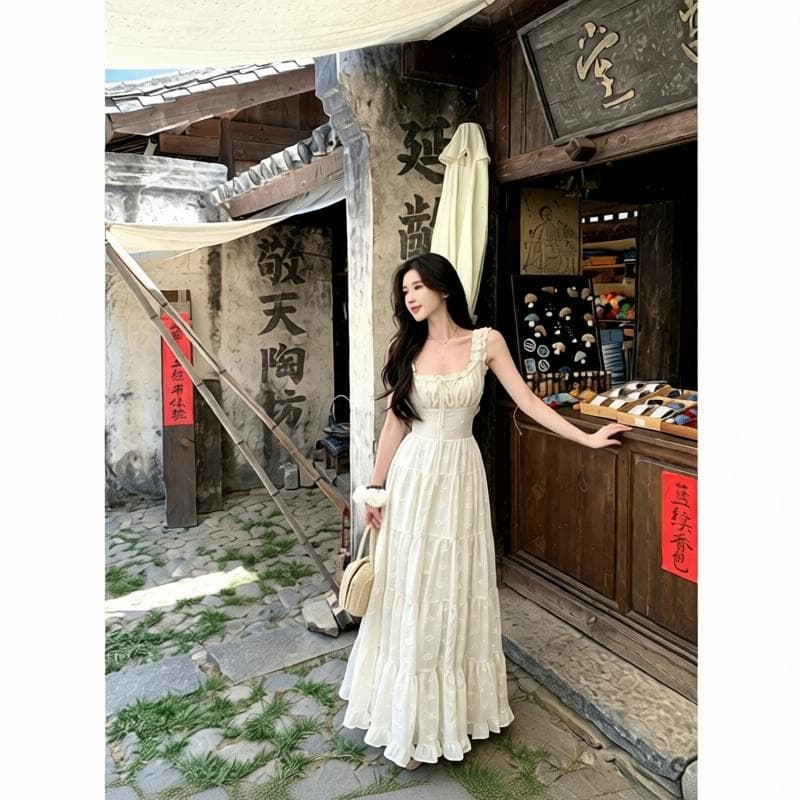 하나 달콤한 복숭아 yikett 모 Na 매너 여름 꼬집기 허리 슬립 여성 드레스 화이트 해변가 딩 Da 서울 치마 이미지 5