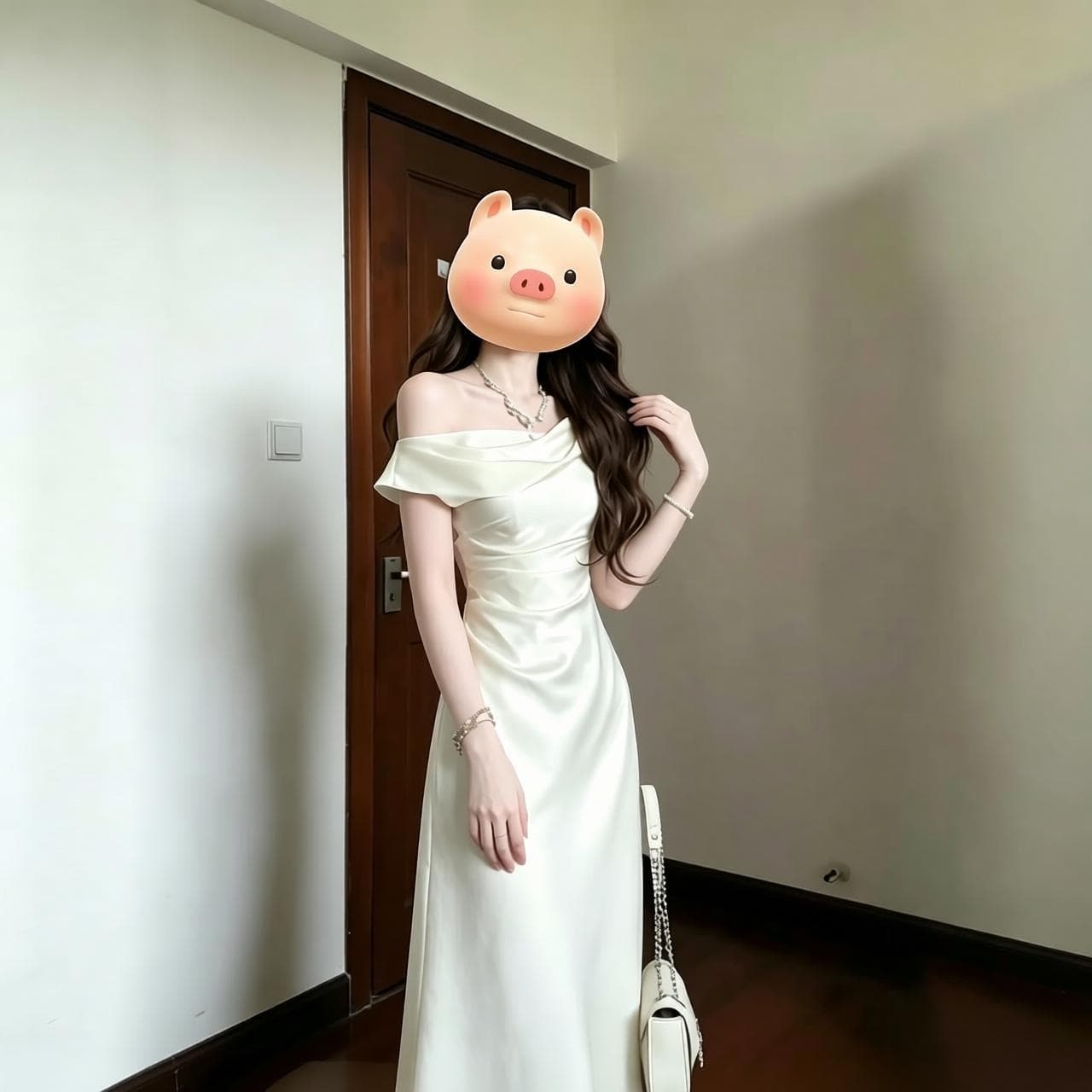 프랑스식 고급 센스 비스듬한 어깨 새틴 여성 드레스 품격 참여 라이센스 예복 롱 스커트 이미지 6