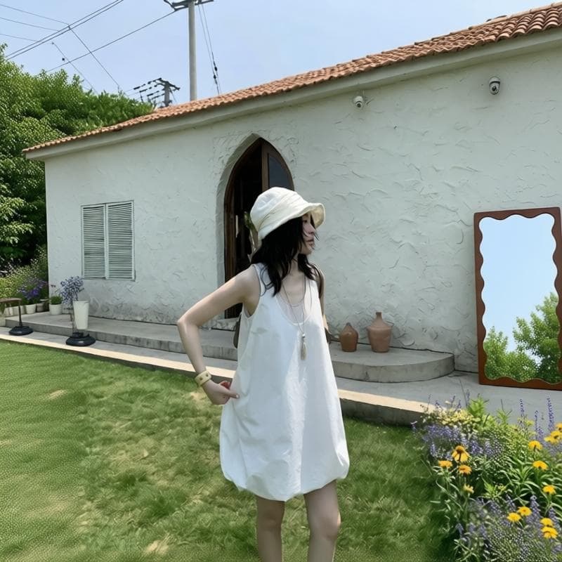연령 감소 다용도 말 말 면 얇고 가벼운 이중층 페이크 레이어드 펌프 로프 꽃밭 쇼트 스타일 드레스 조끼 스커트 이미지 4