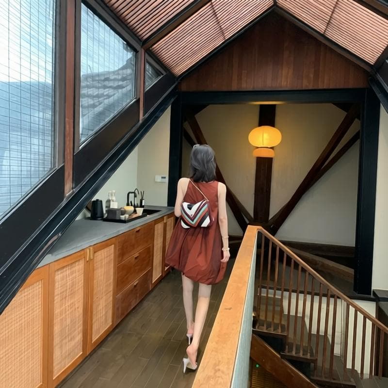 연령 감소 다용도 말 말 면 얇고 가벼운 이중층 페이크 레이어드 펌프 로프 꽃밭 쇼트 스타일 드레스 조끼 스커트 상세 이미지 4