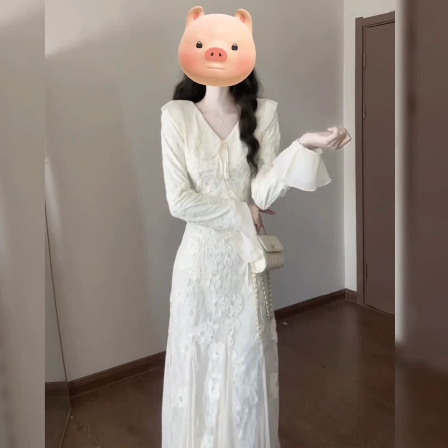 쉬 알고있다. 의미 프랑스식 V넥 레이스 긴팔 여성 드레스 가을 몸매 가꾸기 품격 인어 꼬리 스커트 롱 스커트 연례 회의 예복 이미지 4