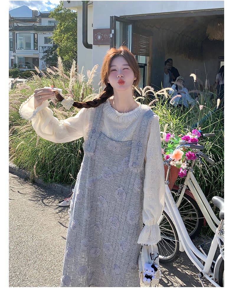 프랑스식 부드러운 작은 샤넬 스타일 멜빵 치마 세트 여성 2026 가을 슈퍼 화재 달콤함 고유 한 아름다운 롱 스커트 투피스 세트 상세 이미지 16