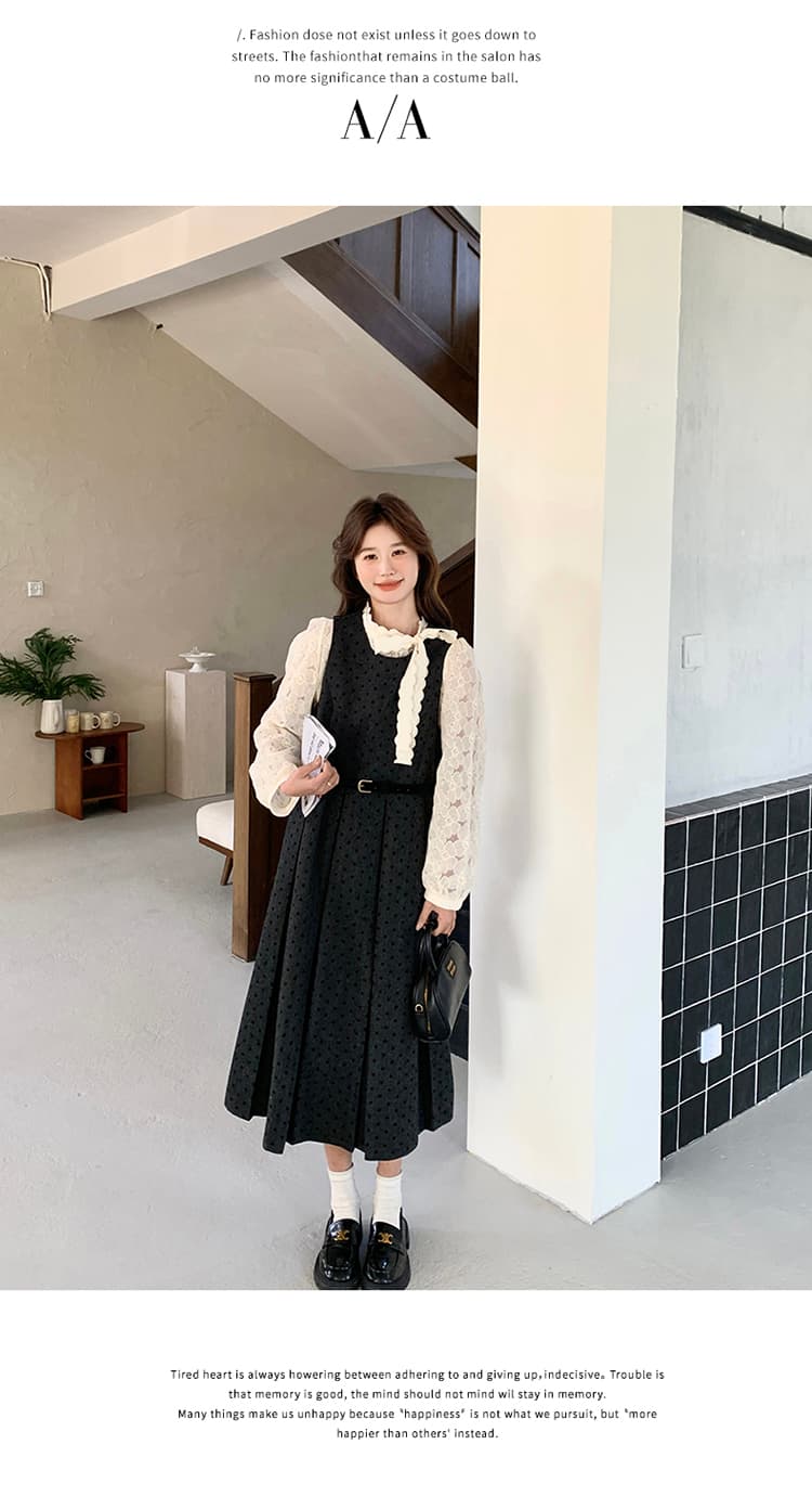 프랑스식 고급 센스 회색 도트 무늬 점프 슈트 치마 세트 여성 2026 봄 새로운 레이스 셔츠 조끼 스커트 투피스 세트 상세 이미지 31