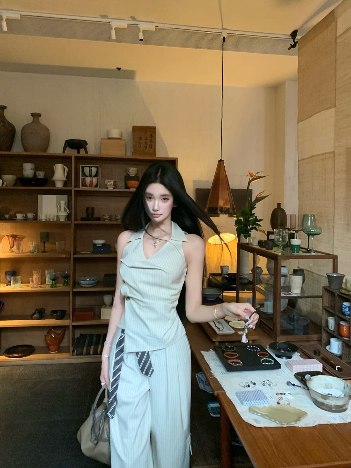 고유 한 아름다운 자이언트 잘 생긴 한 부서 착용 가져 가라. 전체 집합 ootd 슈퍼 화재 와이드 팬츠 세트 여성 여름 2026 새로운 상세 이미지 19