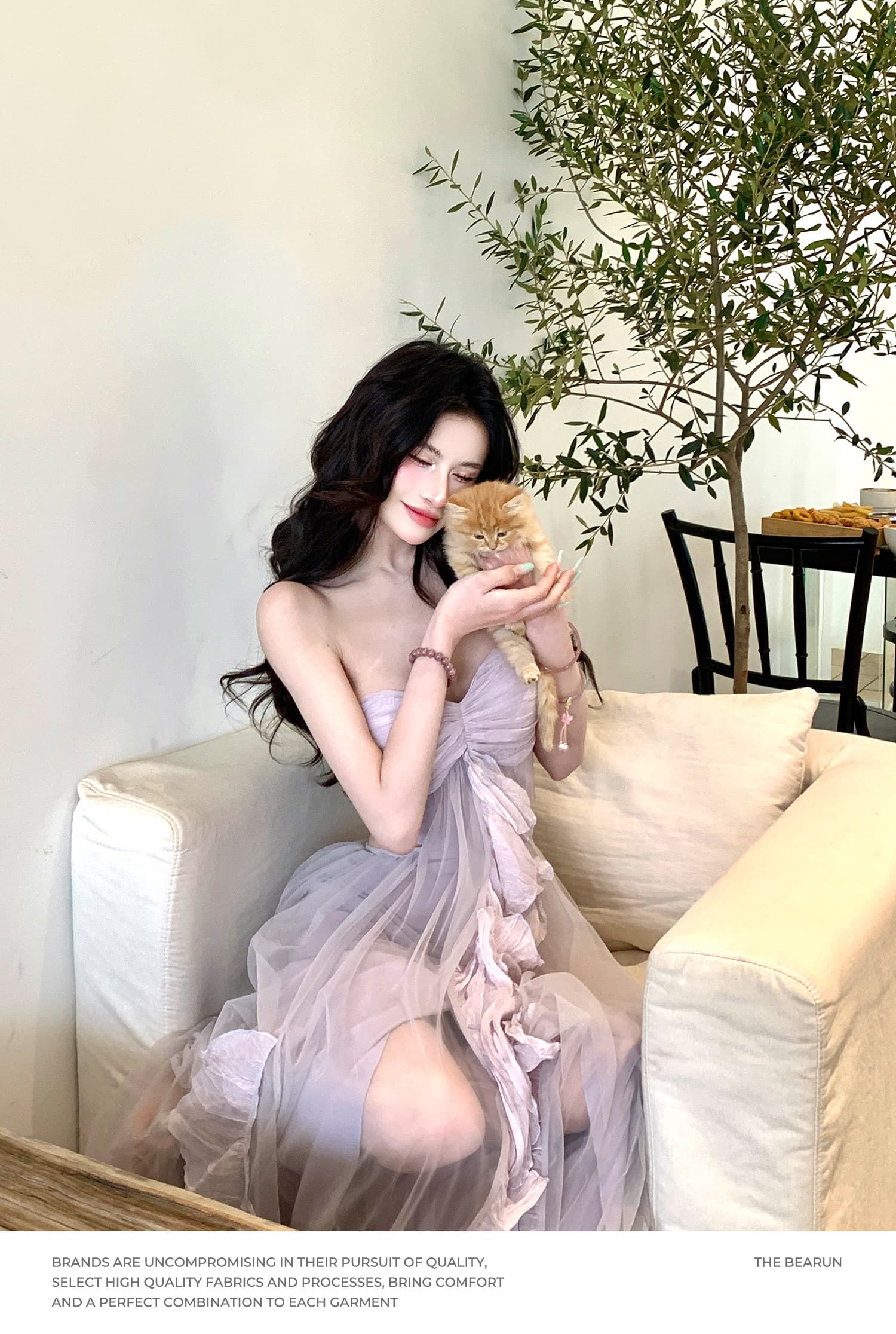 도파민 아름다운 분위기 센스 보라색 망사 튜브탑 슬립 큰 진자 롱 스커트 슈퍼 요정 섬 휴가 바람 해변 드레스 상세 이미지 18