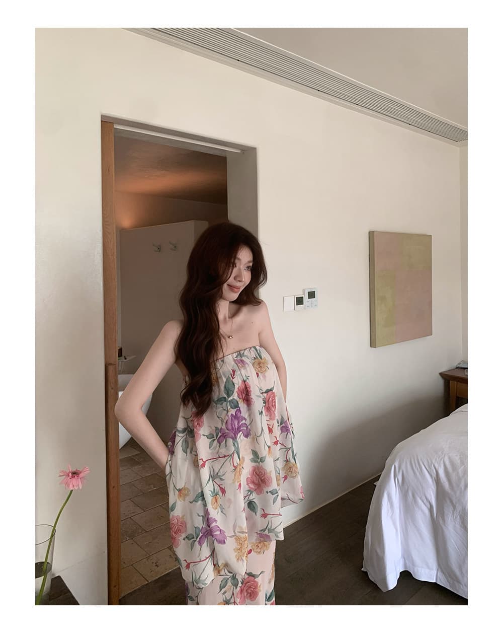 모네 정원 여름 휴가 바람 레트로 꽃무늬 튜브탑 물고기 꼬리표 반 치마 세트 여성 슈퍼 잘 생긴 투피스 세트 상세 이미지 9