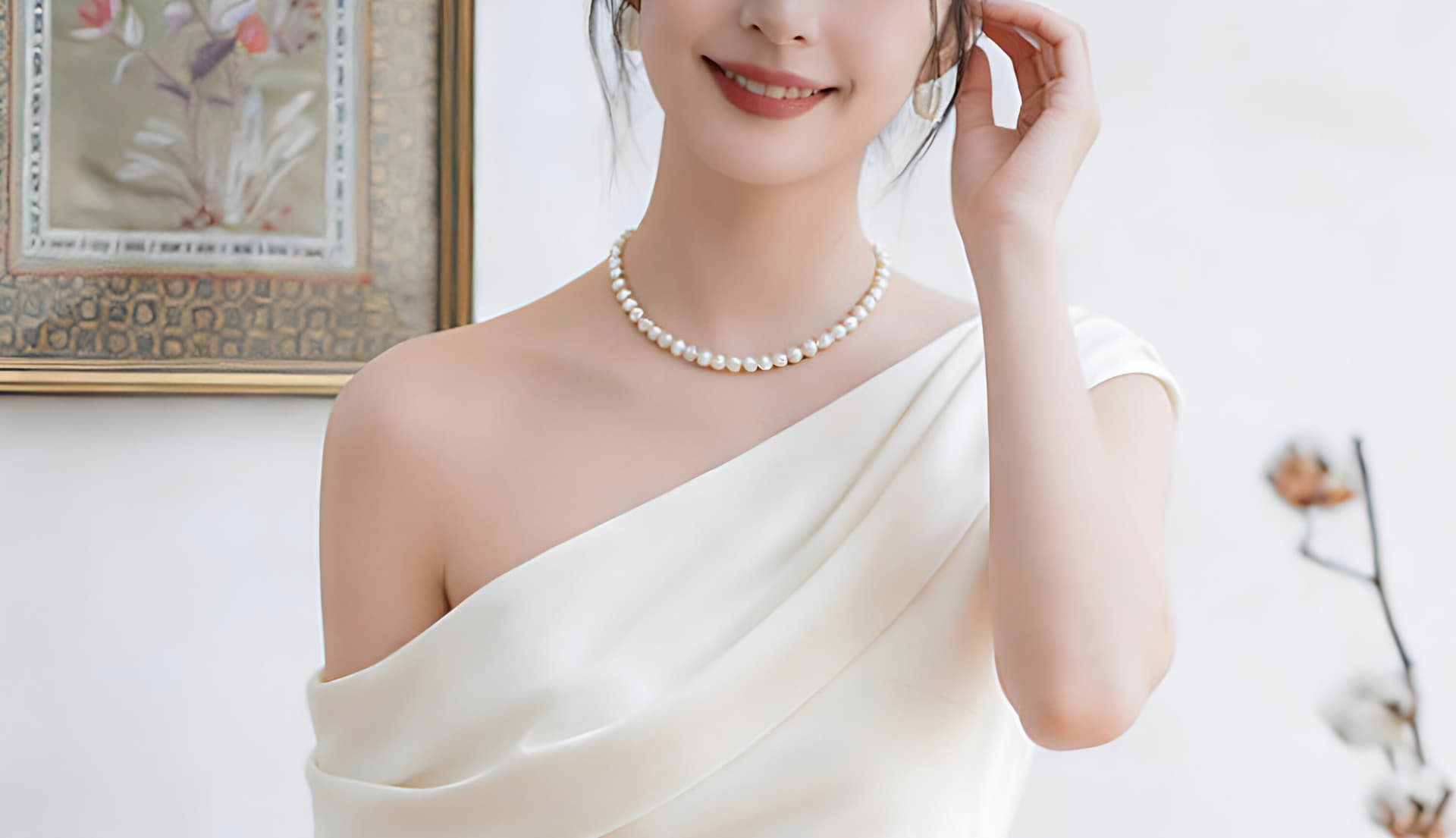 프랑스식 사회자 비스듬한 어깨 오프숄더 화이트 예복 생일 연례 회의 참여 드레스 아침 로브 라이센스 샤오 바이 치마 상세 이미지 17