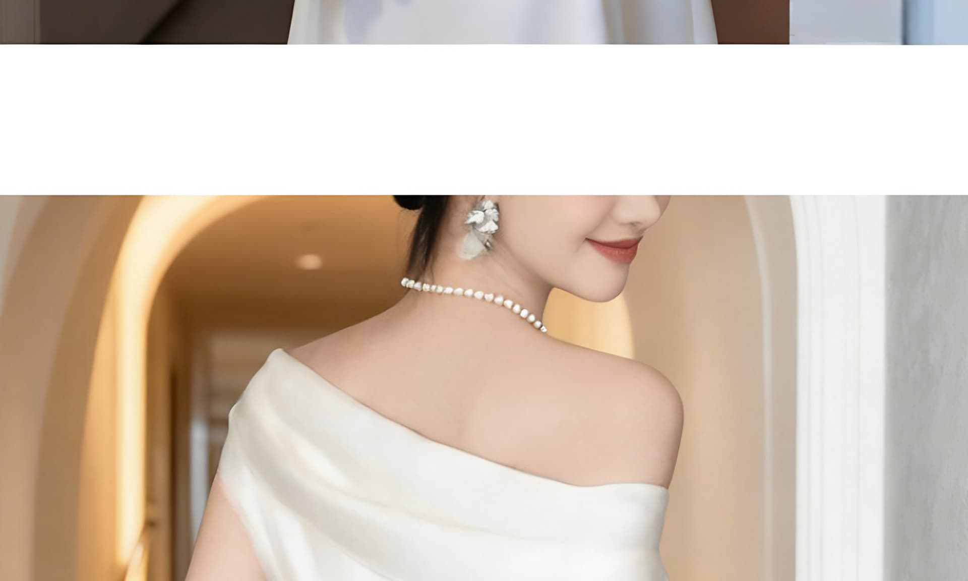 프랑스식 사회자 비스듬한 어깨 오프숄더 화이트 예복 생일 연례 회의 참여 드레스 아침 로브 라이센스 샤오 바이 치마 상세 이미지 39