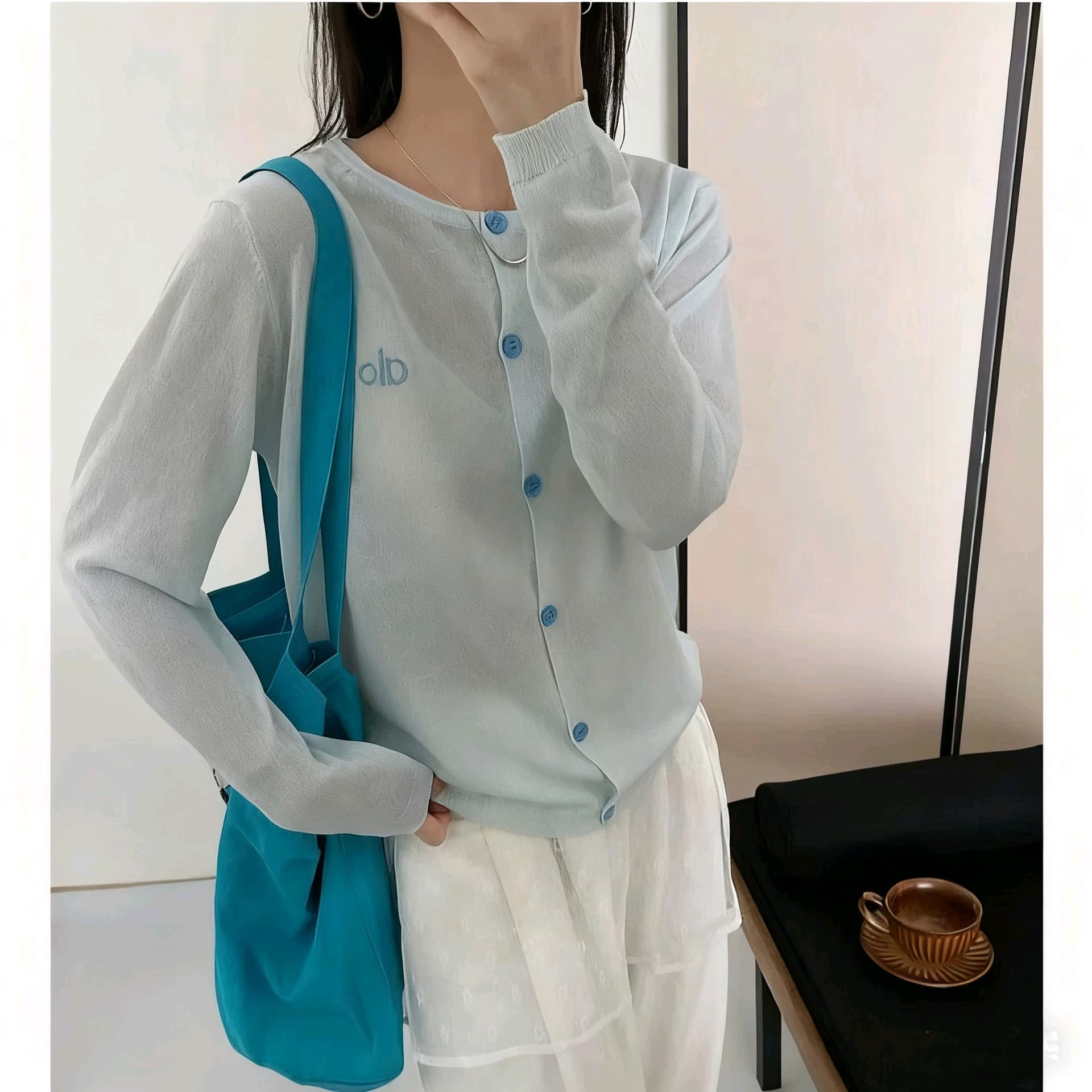 한 부서 자수 니트 자외선 차단 에어컨 셔츠 여성 다용도 오픈 가디건 루즈핏 편안함 슬림해 보이는 미니멀리즘 출퇴근 맨위 상세 이미지 6