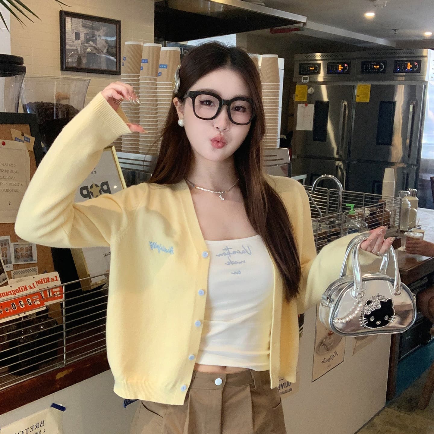 스와 3 3 니트 오픈 가디건 2026 새로운 이른 가을 여성 의류 외부 잡아라. 의류 고급 센스 가을 착용 가져 가라. 스웨터 코트 이미지 2