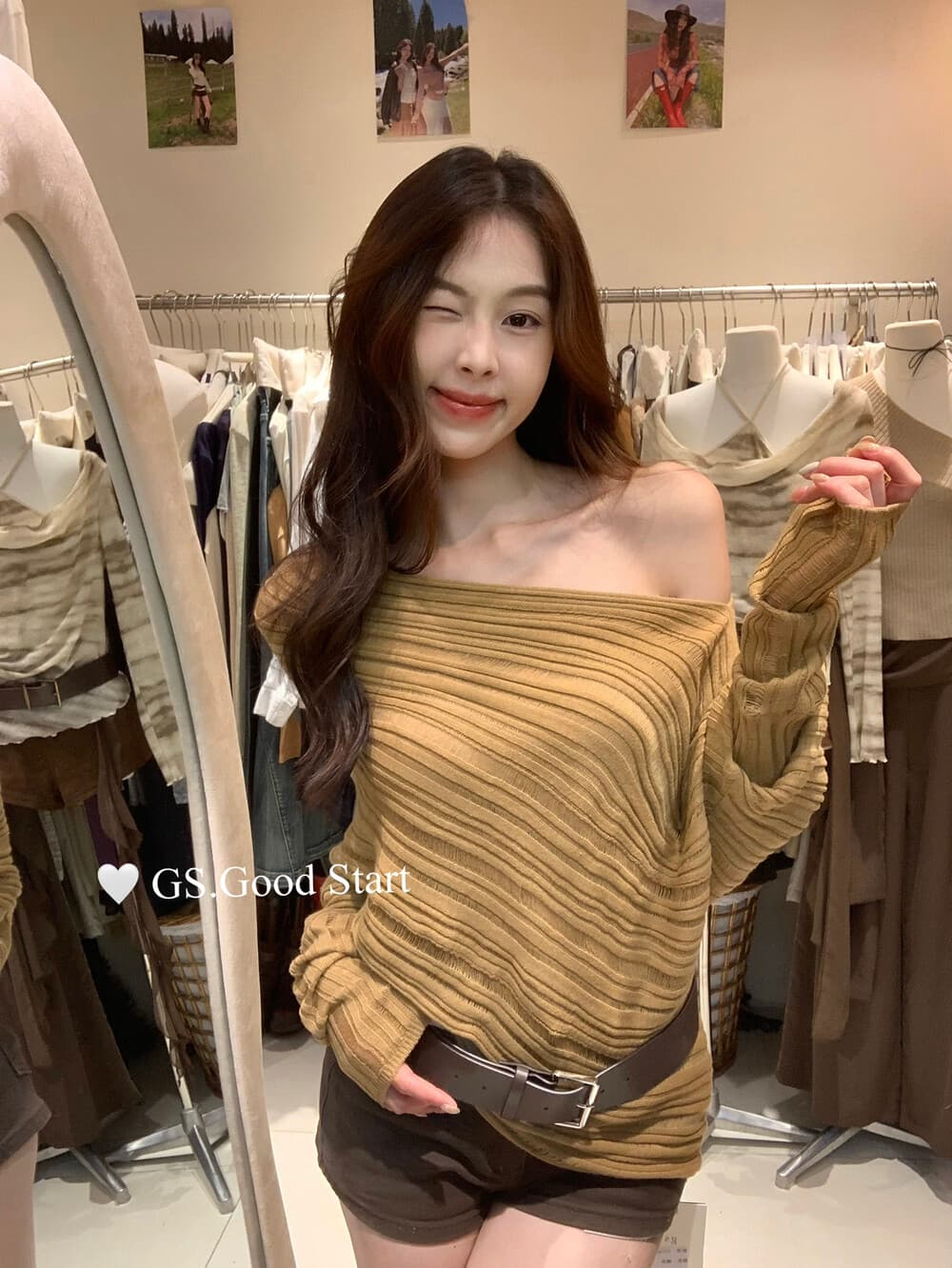 gs.good start 천년기 자매 센스 슈퍼 있음 가을 레트로 품격 루즈핏 캐주얼 배트윙 소매 비스듬한 어깨 작은 셔츠 상세 이미지 7
