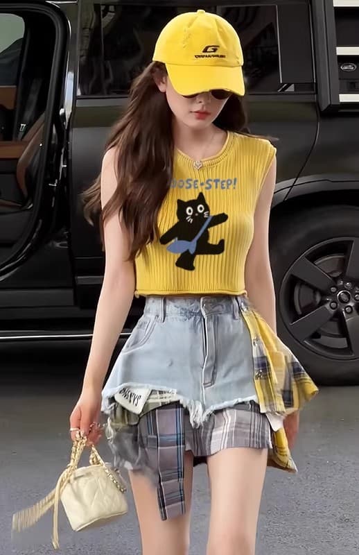 도파민 섬 태국 사람 스타일 고유 한 작은 슬링 조끼 여성 여름 외출용 황색 색상 시스템 콘서트 착용 가져 가라. 민소매 맨위 상세 이미지 1