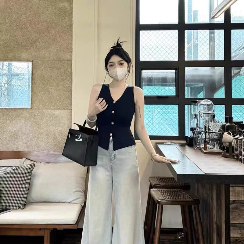 작은 샤넬 스타일 빨간색 V넥 캐미솔 여름 외출용 고유 한 슈퍼 잘 생긴 몸매 가꾸기 민소매 어깨 베스트 맨위 상세 이미지 3