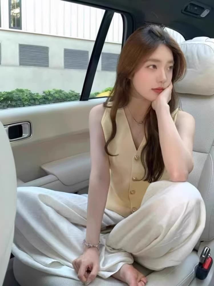 작은 샤넬 스타일 빨간색 V넥 캐미솔 여름 외출용 고유 한 슈퍼 잘 생긴 몸매 가꾸기 민소매 어깨 베스트 맨위 상세 이미지 4