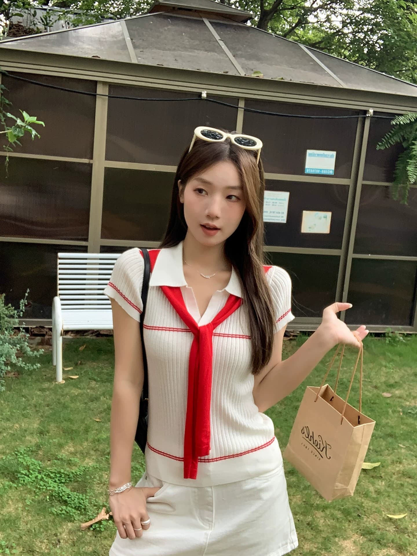우 77 황색 학원 스타일 배색 숄 POLO 칼라 니트 맨위 여성 한 부서 몸매 가꾸기 다용도 반팔 티셔츠 여름 상세 이미지 20