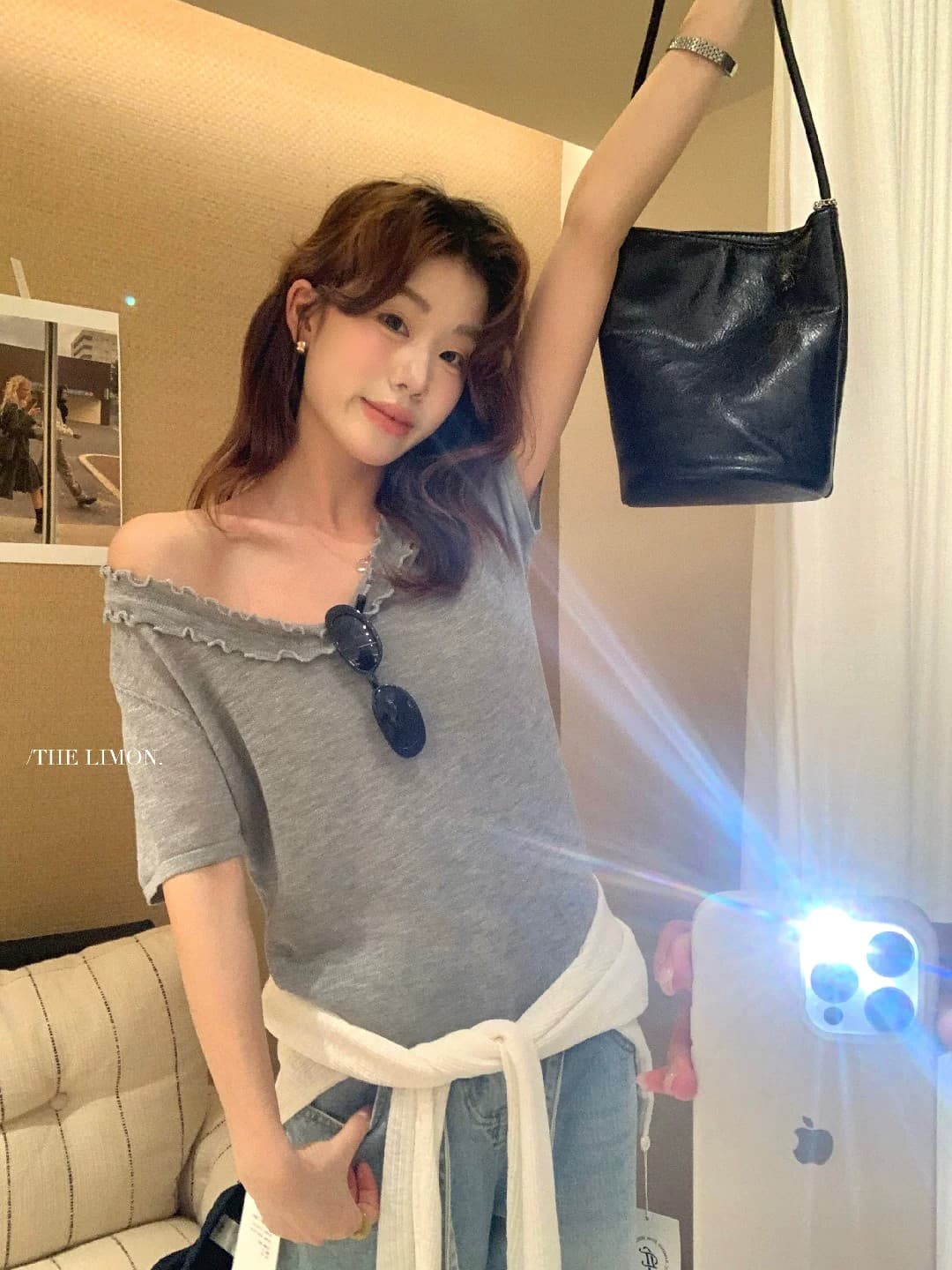 the lemon 레몬 녹차 2026 여름 프랑스식 프릴 u 칼라 반팔 니트 스웨터 여성 디자인 센스 맨위 상세 이미지 17
