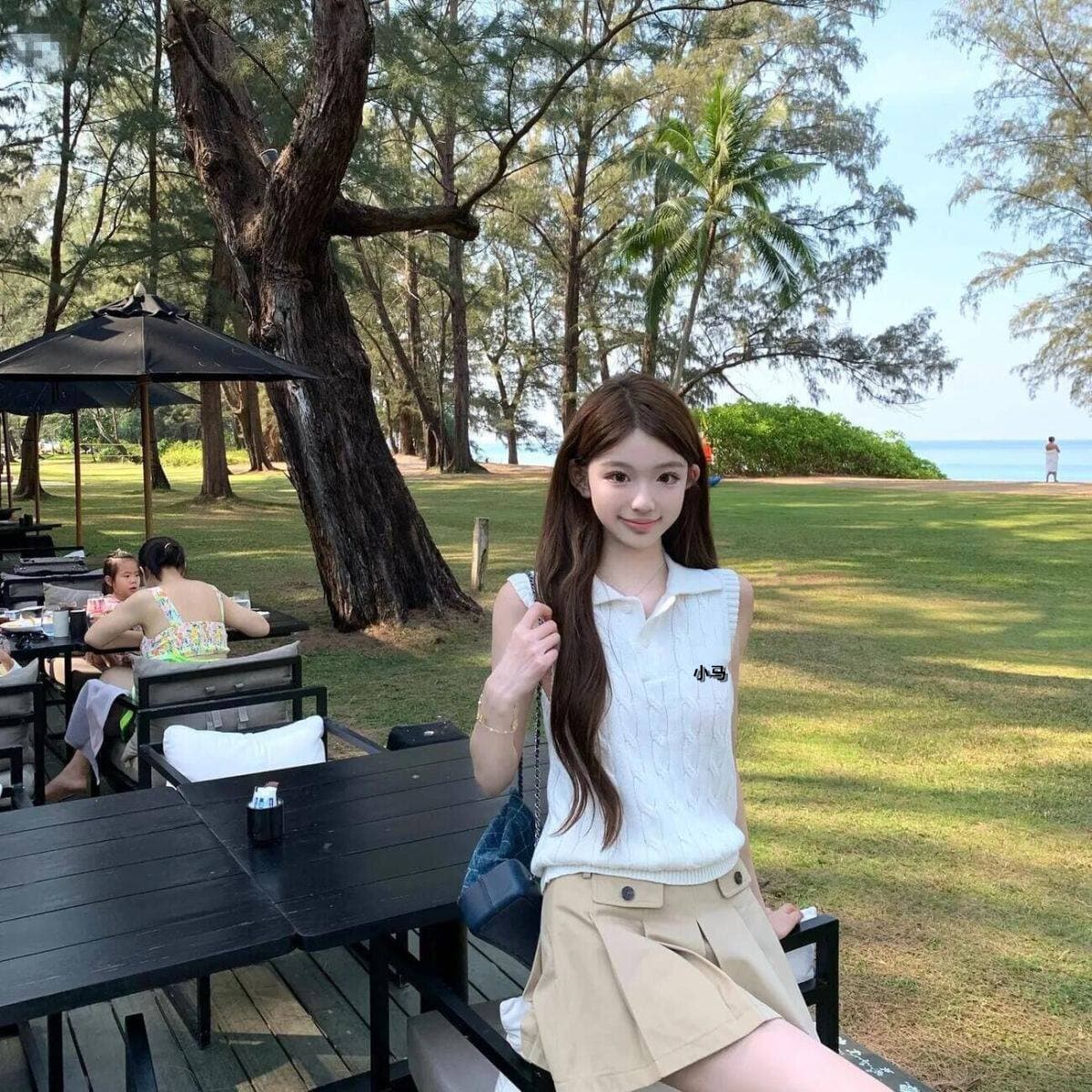 패션 미니멀리즘 다용도 POLO 칼라 자수 꽈배기 니트 베스트 조끼 여성 봄 여름 민소매 티셔츠 맨위 이미지 3