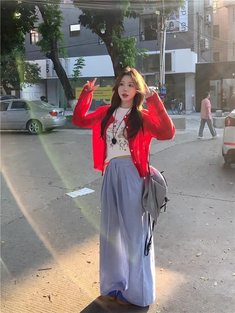 빨간색 얼음 실크 자외선 차단 오픈 가디건 여성 여름 얇은 스타일 외부 가져 가라. 니트 재킷 뒤로 나비 매듭 자수 에어컨 맨위 상세 이미지 6