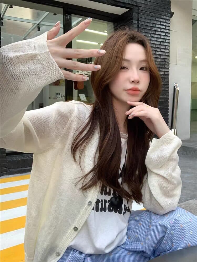 빨간색 얼음 실크 자외선 차단 오픈 가디건 여성 여름 얇은 스타일 외부 가져 가라. 니트 재킷 뒤로 나비 매듭 자수 에어컨 맨위 상세 이미지 9