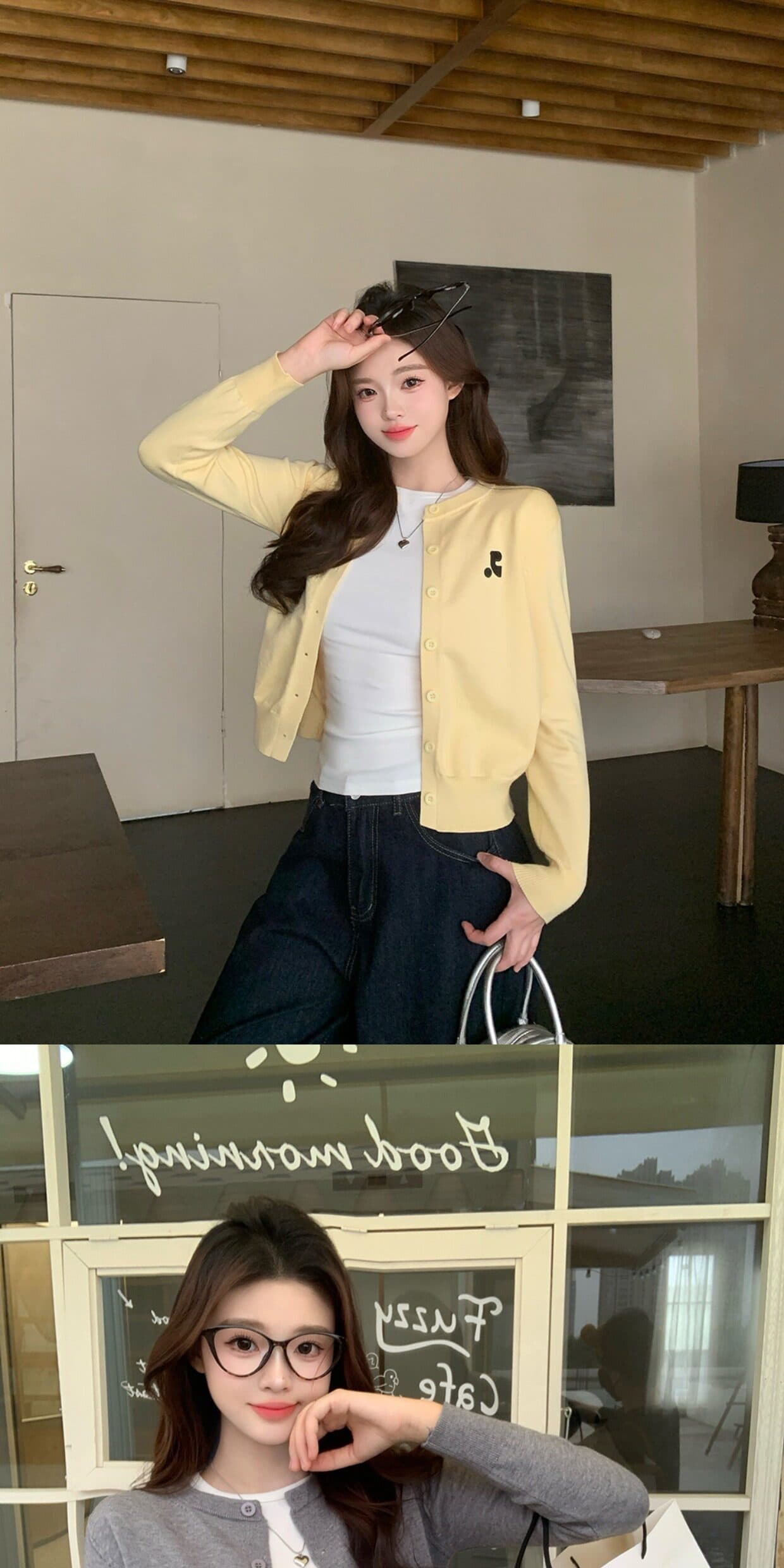 한국 스타일 품격 새로운 자수 디자인 센스 얇은 스타일 슬림해 보이는 긴팔 니트 오픈 가디건 맨위 상세 이미지 1