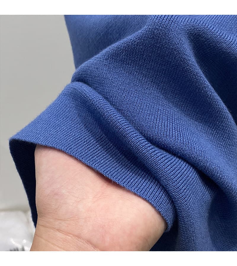 도파민 색상 단추 긍정적 인 어깨 반팔 티셔츠 여성 여름 몸매 가꾸기 슬림해 보이는 쇼트 스타일 톰 글 래 원인 블루 니트 맨위 상세 이미지 8