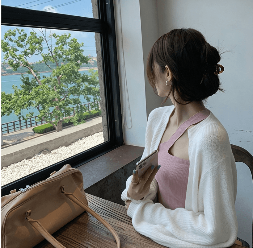 화이트 워터 여성 자외선 차단 니트 오픈 가디건 여성 코트 봄 가을 얇은 스타일 루즈핏 느긋한 바람 긴팔 쇼트 스타일 외부 잡아라. 의류 상세 이미지 20