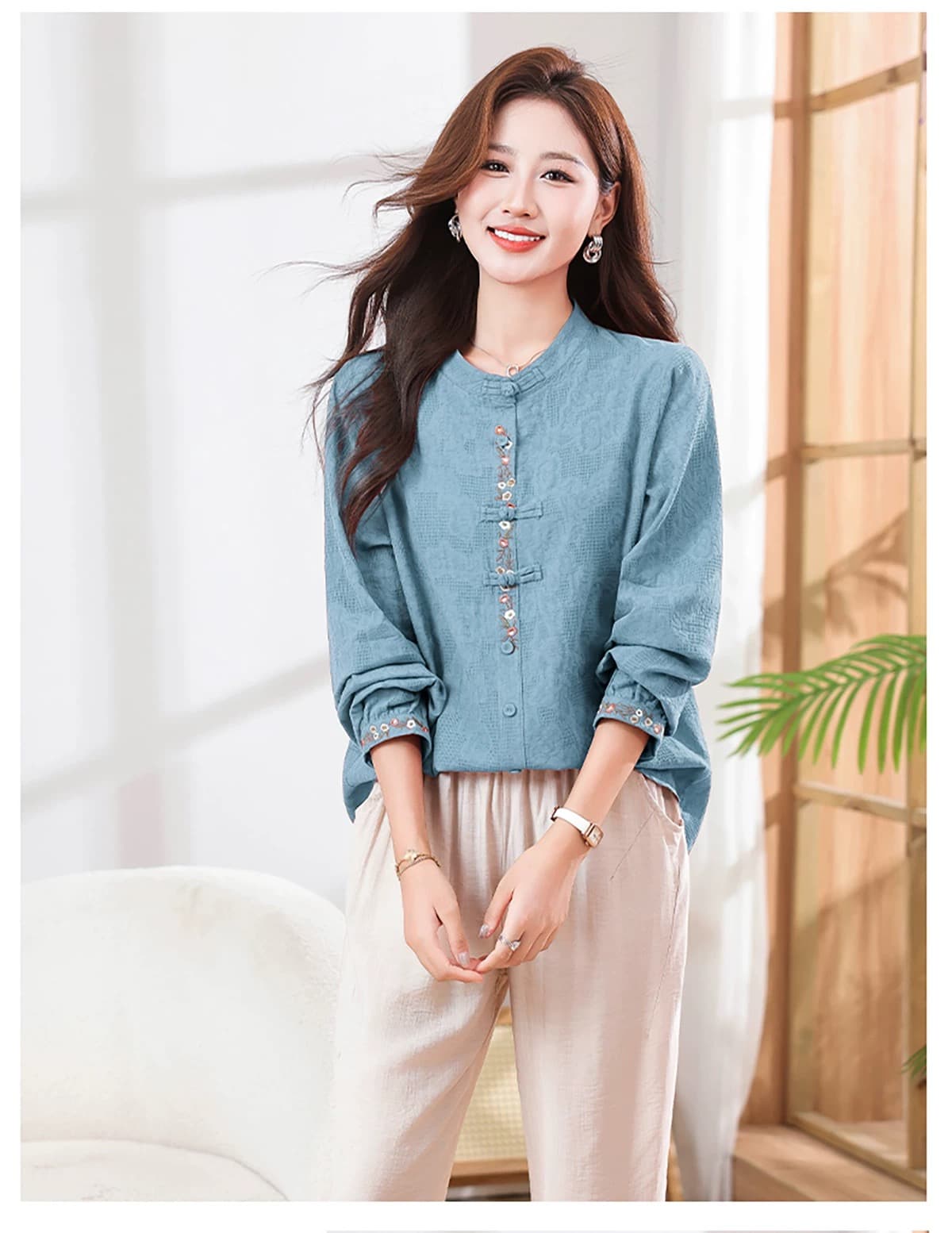 경관 그림 재고 있음 민족 스타일 긴팔 여성 셔츠 봄 가을 2026 새로운 루즈핏 패션 새로운 국풍 셔츠 맨위 상세 이미지 22