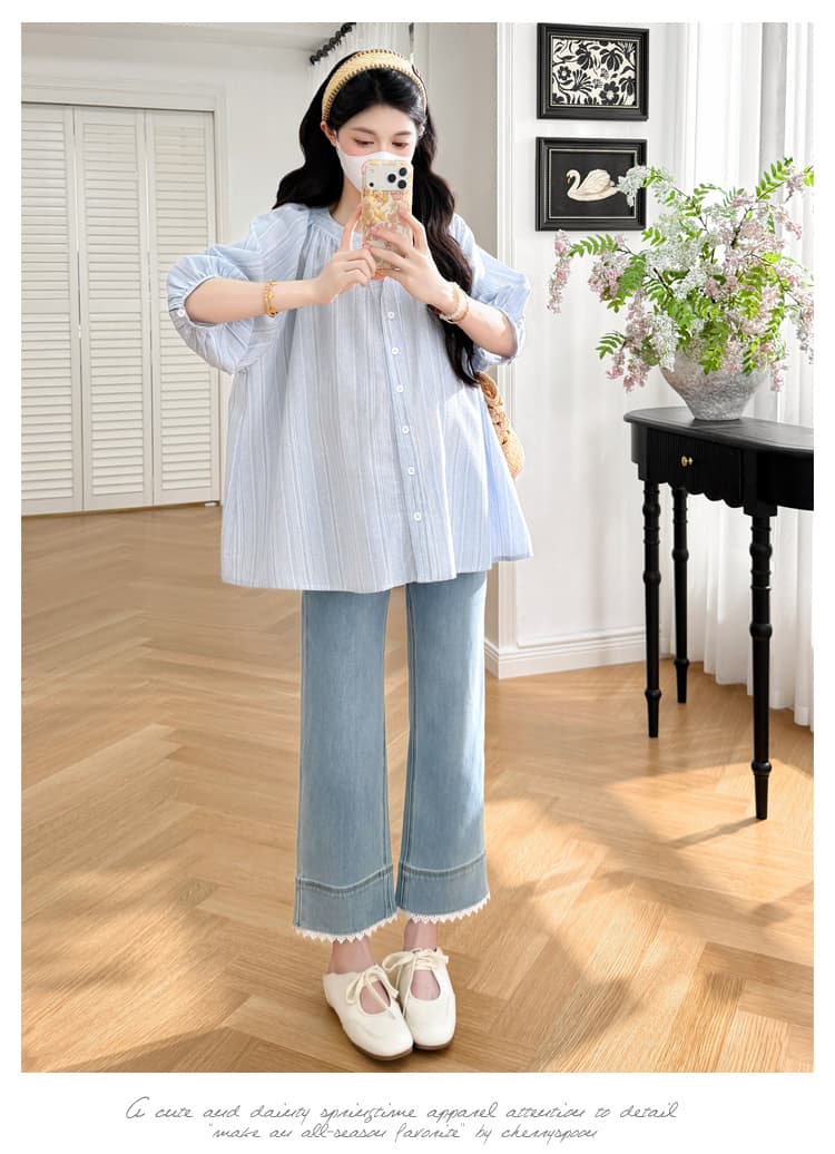 실사 2026 여름 프랑스식 질감 센스 baby 하늘색 신선함 반팔 연령 감소 셔츠 상세 이미지 10