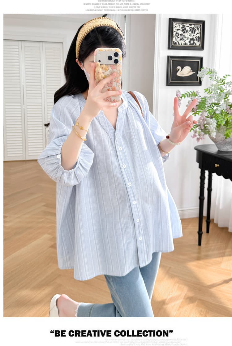 실사 2026 여름 프랑스식 질감 센스 baby 하늘색 신선함 반팔 연령 감소 셔츠 상세 이미지 19