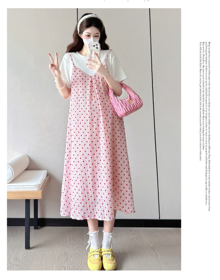 2026 여름 새로운 한 부서 연령 감소 순면 t 패치워크 도트 무늬 가짜 2개 슬림해 보이는 드레스 상세 이미지 19