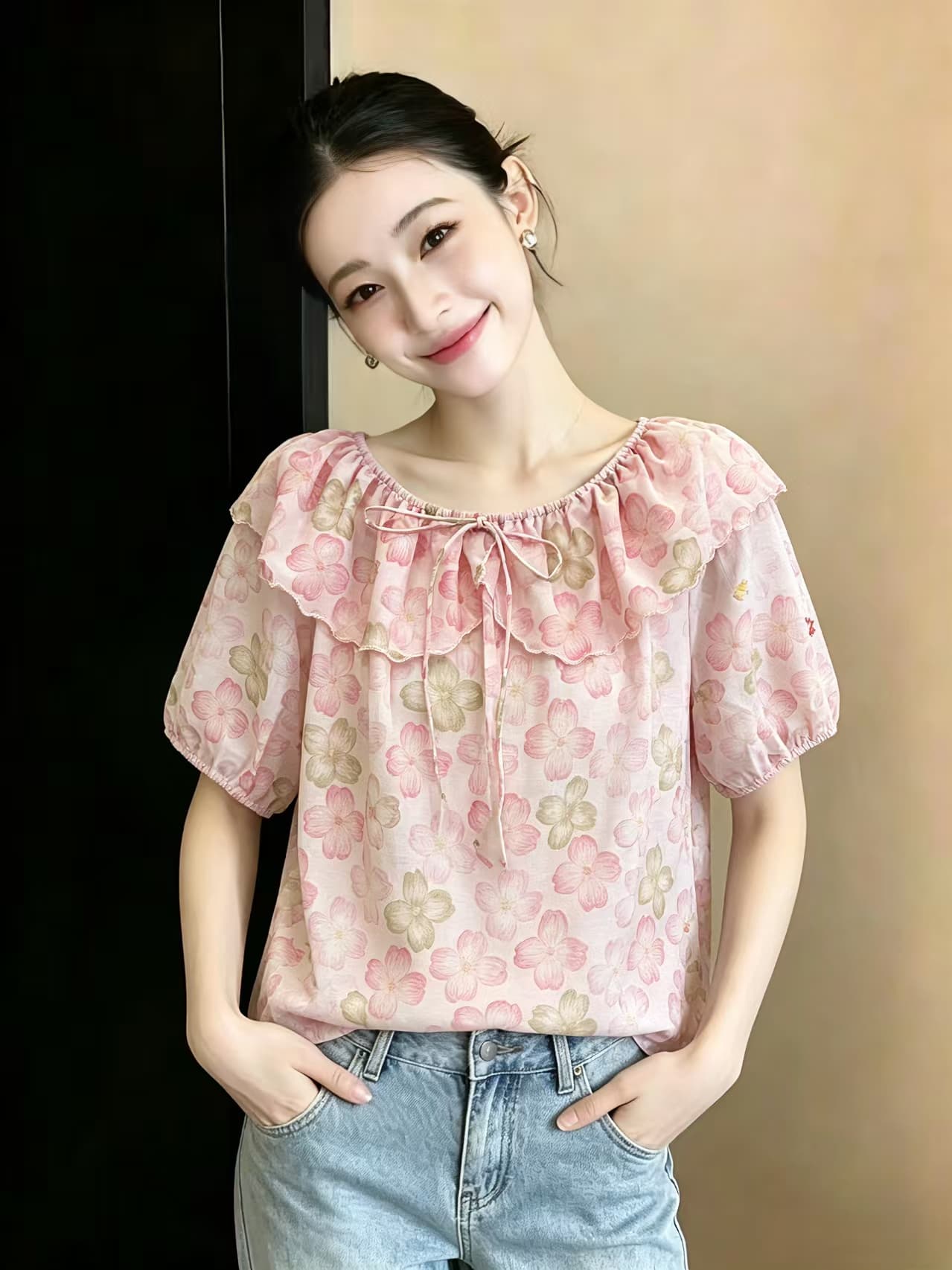 카운터 품질 주간 실크 코튼 자수 꽃무늬 여성 2026 한국 스타일 슈퍼 요정 외국 가스 루즈핏 다용도 표지 배 맨위 상세 이미지 6