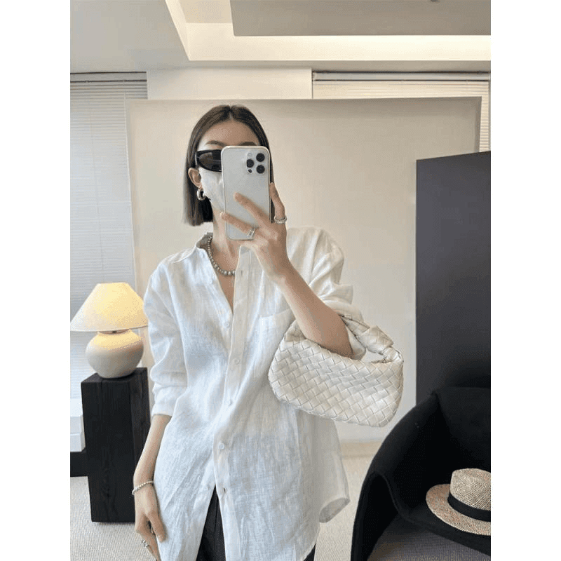 여름 새로운 품격 셔츠 자외선 차단 오픈 가디건 여성 코트 디자인 센스 루즈핏 면 린넨 외부 잡아라. 의류 이미지 3