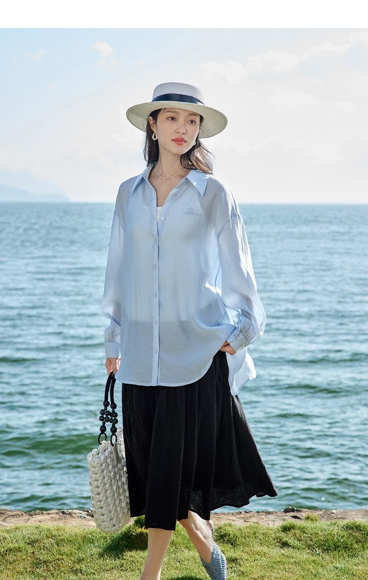 리 블루 디 같은 단락 박하 셔츠 26 여름 얇은 스타일 라이 경기 서울 여성 셔츠 슬림해 보이는 디자인 센스 미니멀리즘 맨위 상세 이미지 11