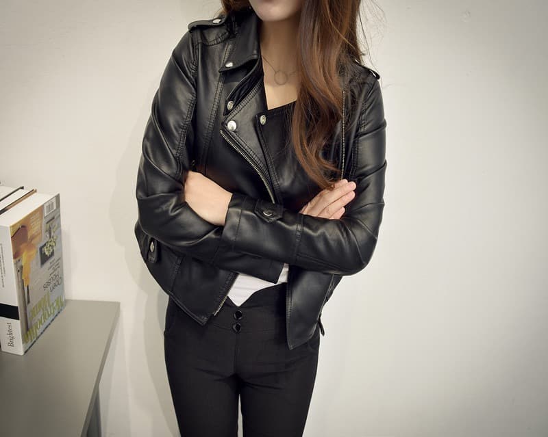 검정색 pu 오토바이 가죽 재킷 재킷 여성 짧은 2026 가을 겨울 새로운 정장 칼라 지퍼 긴팔 재킷 맨위 트렌디 상세 이미지 4
