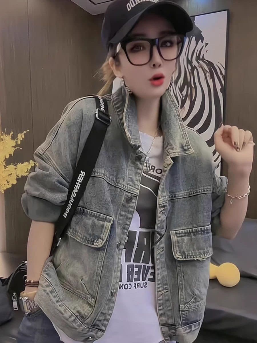 2026 봄 가을 새로운 유럽 상품 루즈핏 빅 사이즈 패션 데님 여성 코트 쇼트 스타일 레트로 노스탤지어 캐주얼 맨위